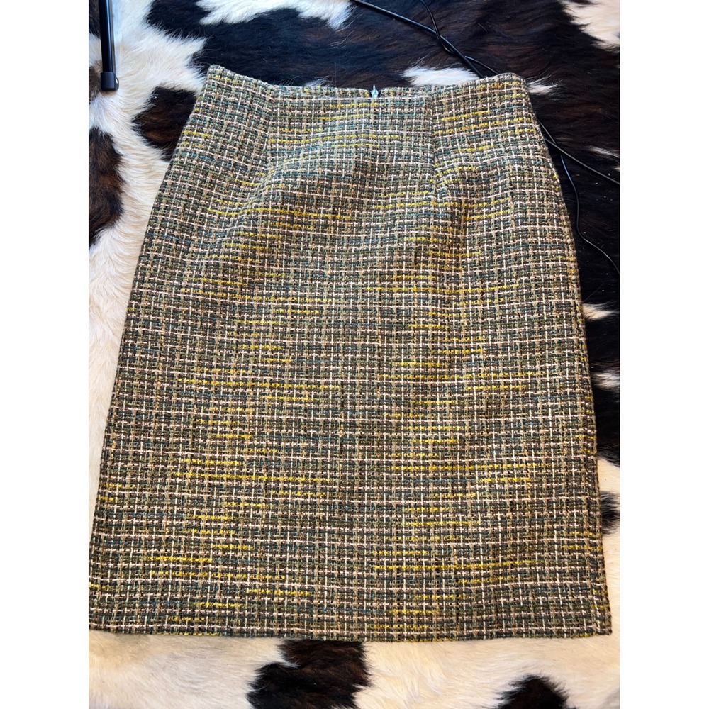 Vintage Multi Color Tweed Pencil Skirt Green Brown Yellow Size 4 Made in USA